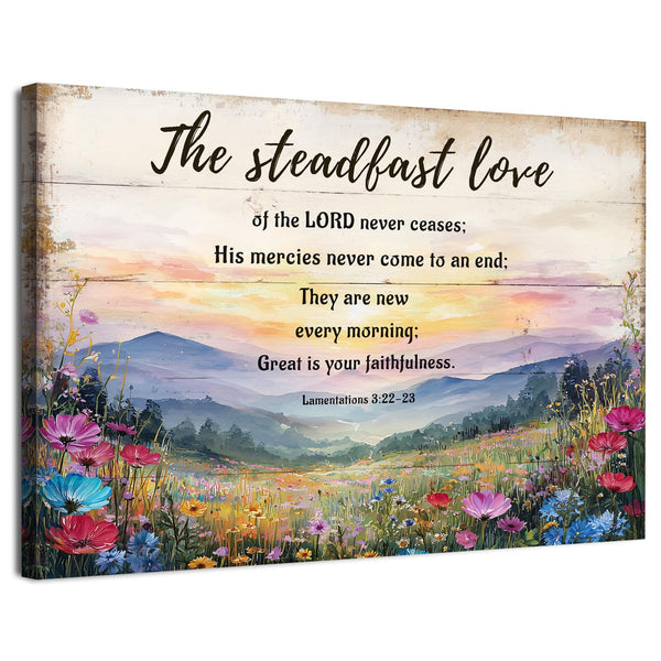 Scripture Wall Art Lamentations 3:22-23 Floral Wall Decor Wildflower Landscape Canvas Pictures