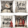Christmas Throw Pillow Covers 18x18 Set of 4,Linen Pillow Cases Red White Plaid Snowman Christmas Tree Xmas Gift Deer