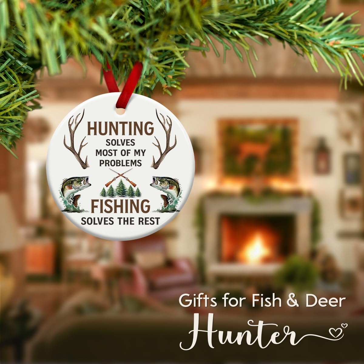 Hunting and Fishing Ornament, Xmas Hanging Ornaments on Christmas Tree