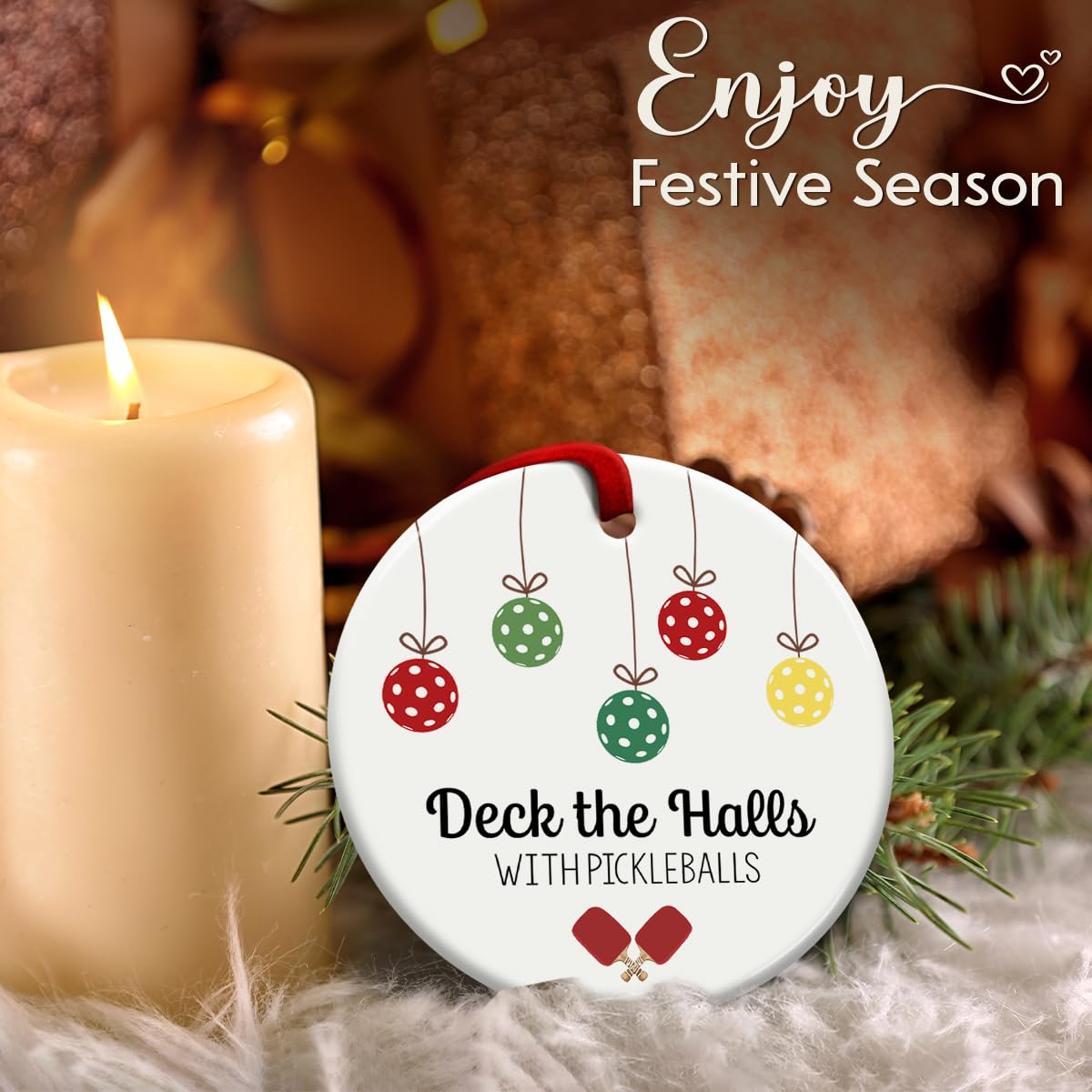 Pickleball Ornament for Christmas Tree Decor, Xmas Hanging Ornaments, Deck The Halls Gifts