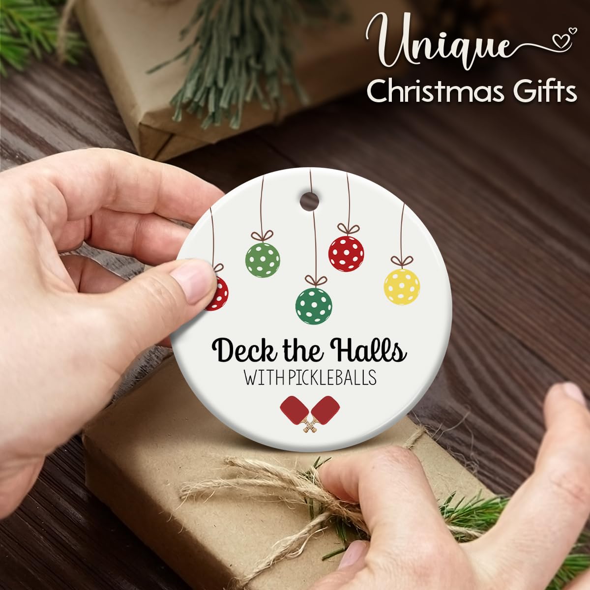 Pickleball Ornament for Christmas Tree Decor, Xmas Hanging Ornaments, Deck The Halls Gifts