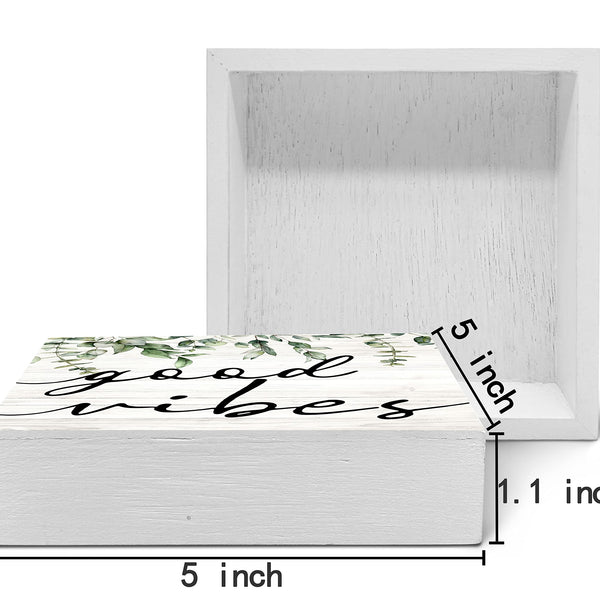 Botanical Eucalyptus Leaves Wood Box Sign Desk Decor, Rustic Eucalyptus Leaves Wooden Block Box Sign