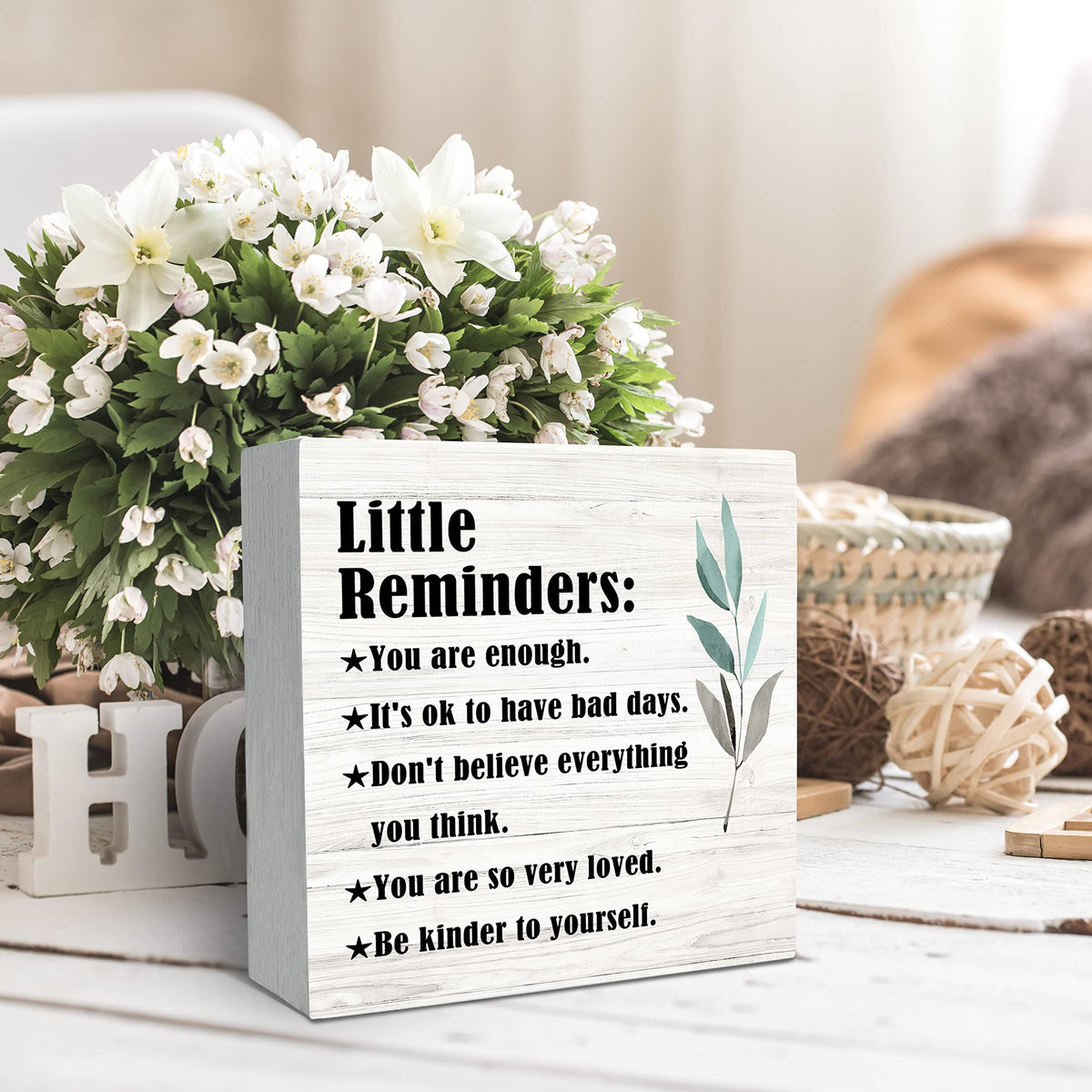 Inspirational Little Reminders Wood Box Sign Desk Decor, Inspirational Desk Decor