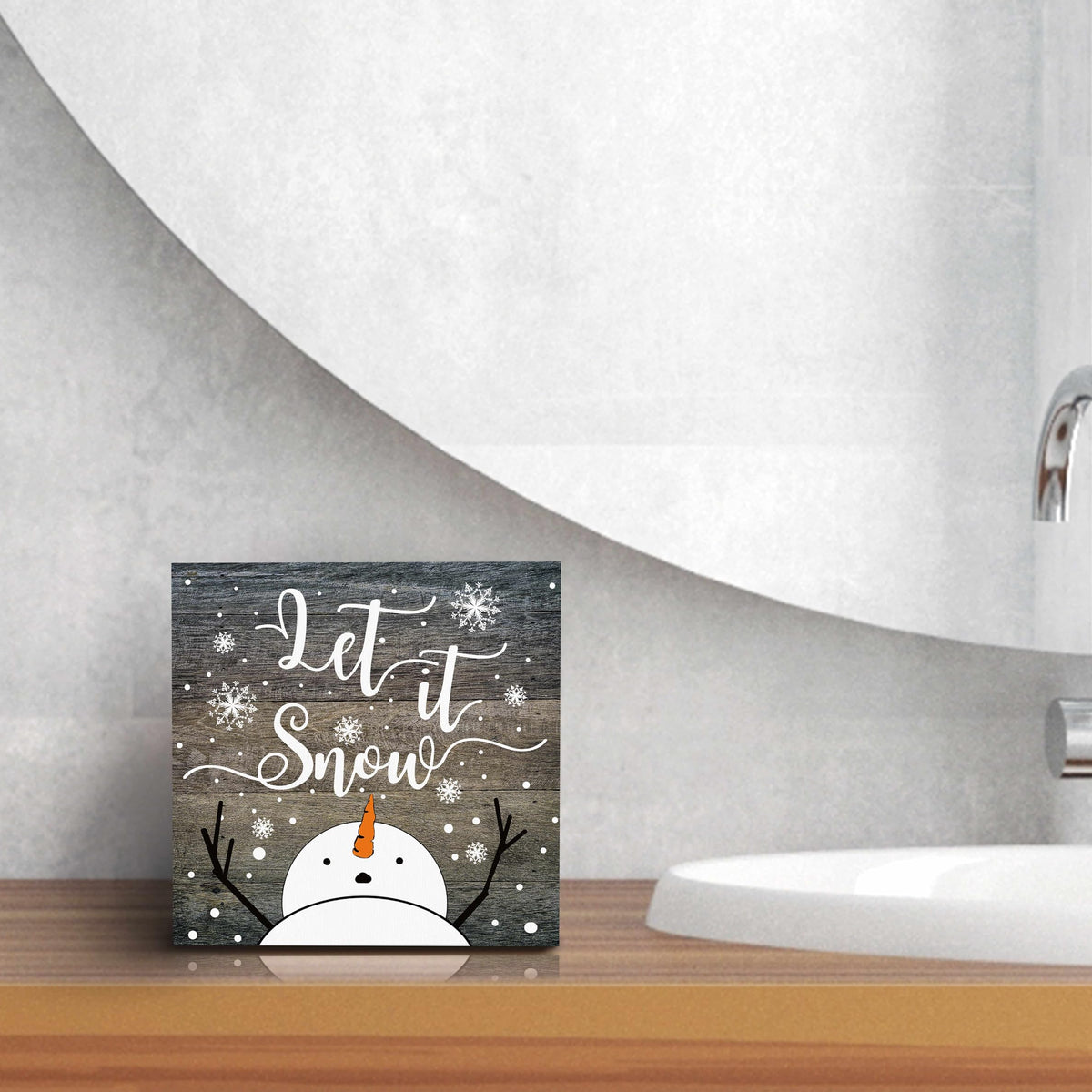 Let It Snow Christmas Wooden Sign Desk Decor, Snowman Christmas Decor, Rustic Winter Snowflake Wood Block Signs