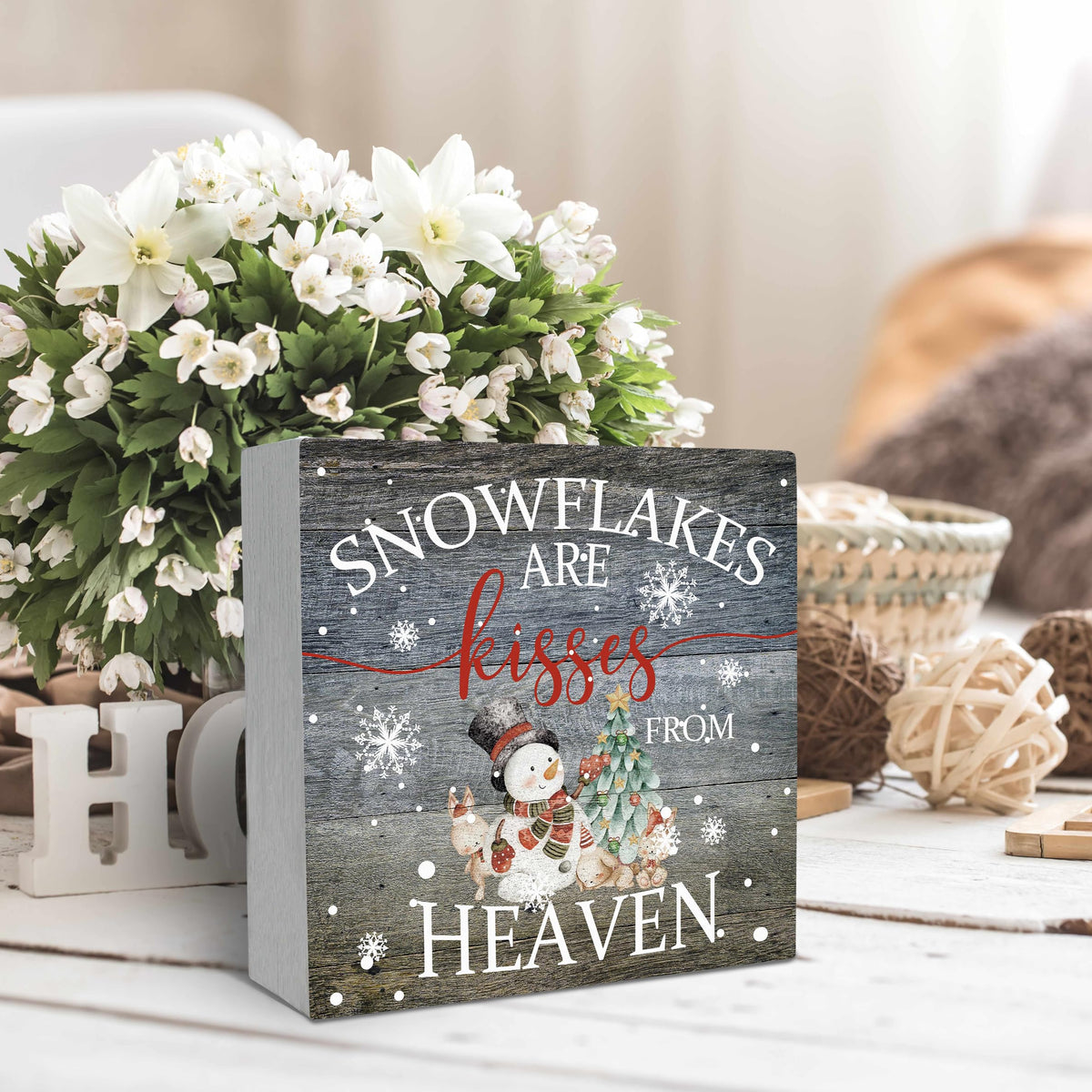 Christmas Snowflakes are Kisses from Heaven Wood Box Sign Desk Decor