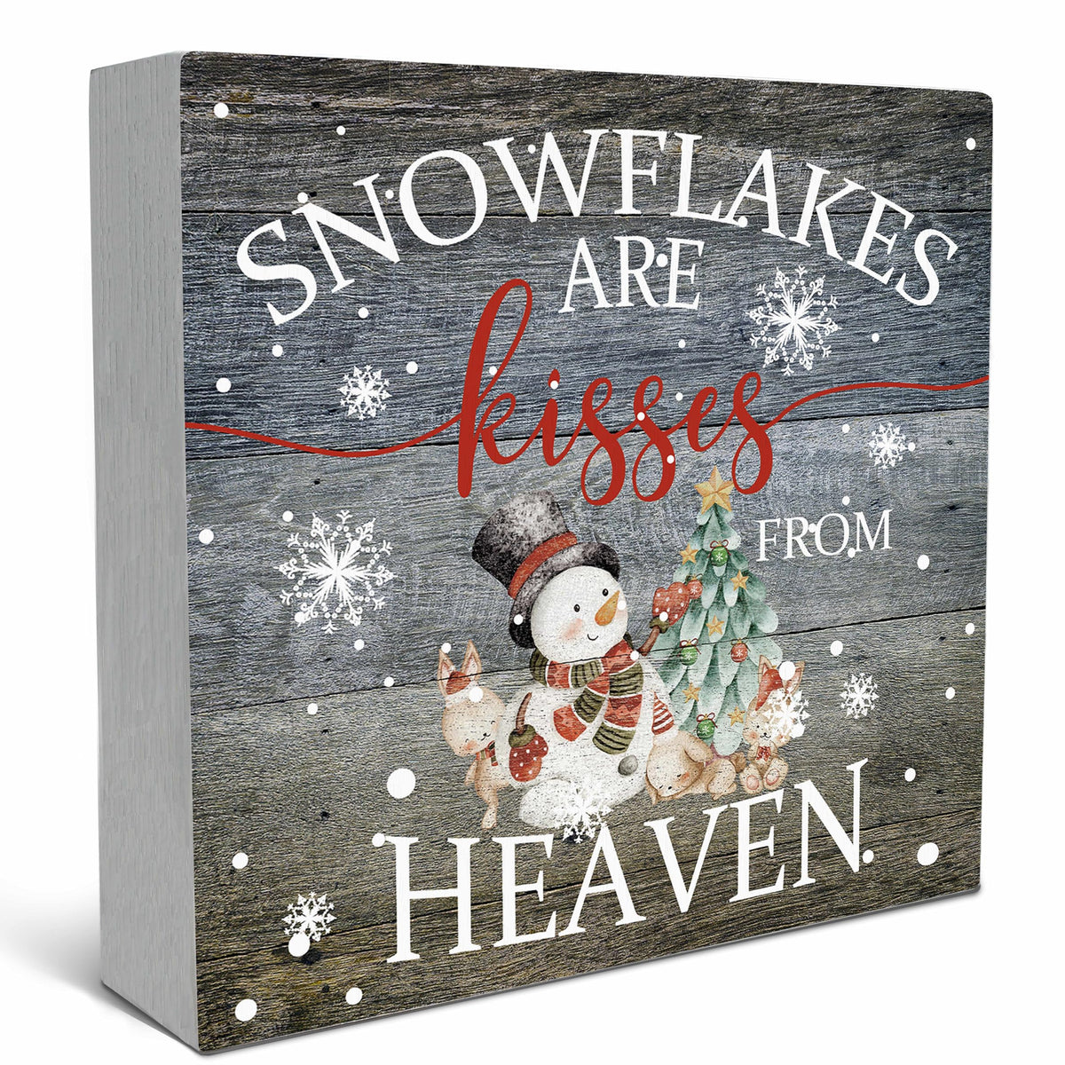 Christmas Snowflakes are Kisses from Heaven Wood Box Sign Desk Decor