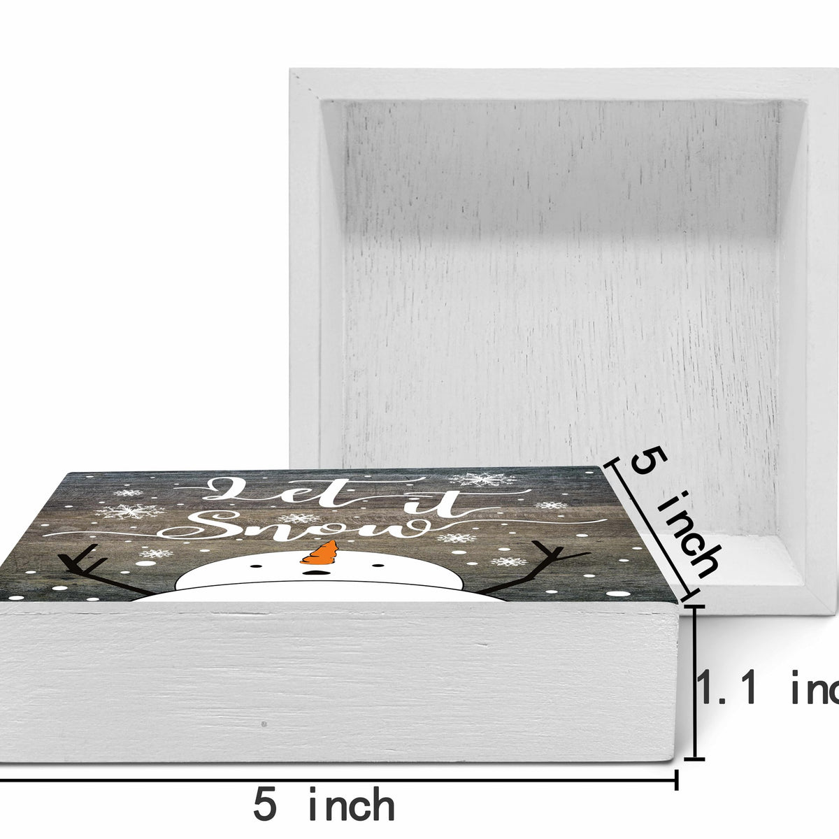 Let It Snow Christmas Wooden Sign Desk Decor, Snowman Christmas Decor, Rustic Winter Snowflake Wood Block Signs