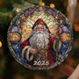 Santa Claus Ornaments 2025 in Stained Glass Style,2025 Christmas Ornaments, Round Fun Ceramic Decoration Gifts (Santa Claus)
