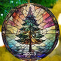 Christmas Ornaments 2025, Stained Glass Style, Round Fun Ceramic Decoration Gifts (Christmas Tree)
