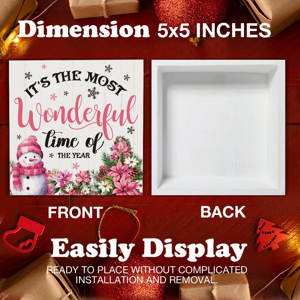 Indoor Christmas Decorations, It's the Most Wonderful Time of the Year Wooden Sign, Snowman Wooden Block Sign