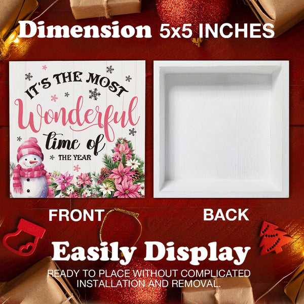Indoor Christmas Decorations, It's the Most Wonderful Time of the Year Wooden Sign, Snowman Wooden Block Sign