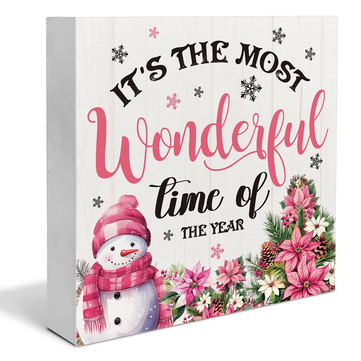 Indoor Christmas Decorations, It's the Most Wonderful Time of the Year Wooden Sign, Snowman Wooden Block Sign