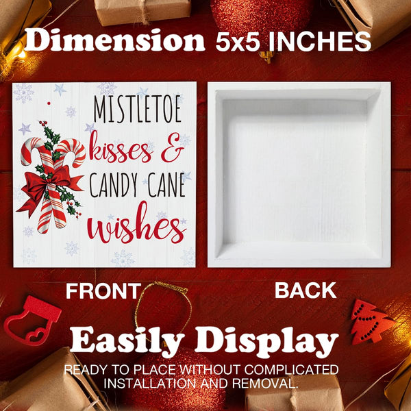 Rustic Christmas Decorations, Candy Cane Wooden Sign Home Decor, Mistletoe Wooden Block Sign