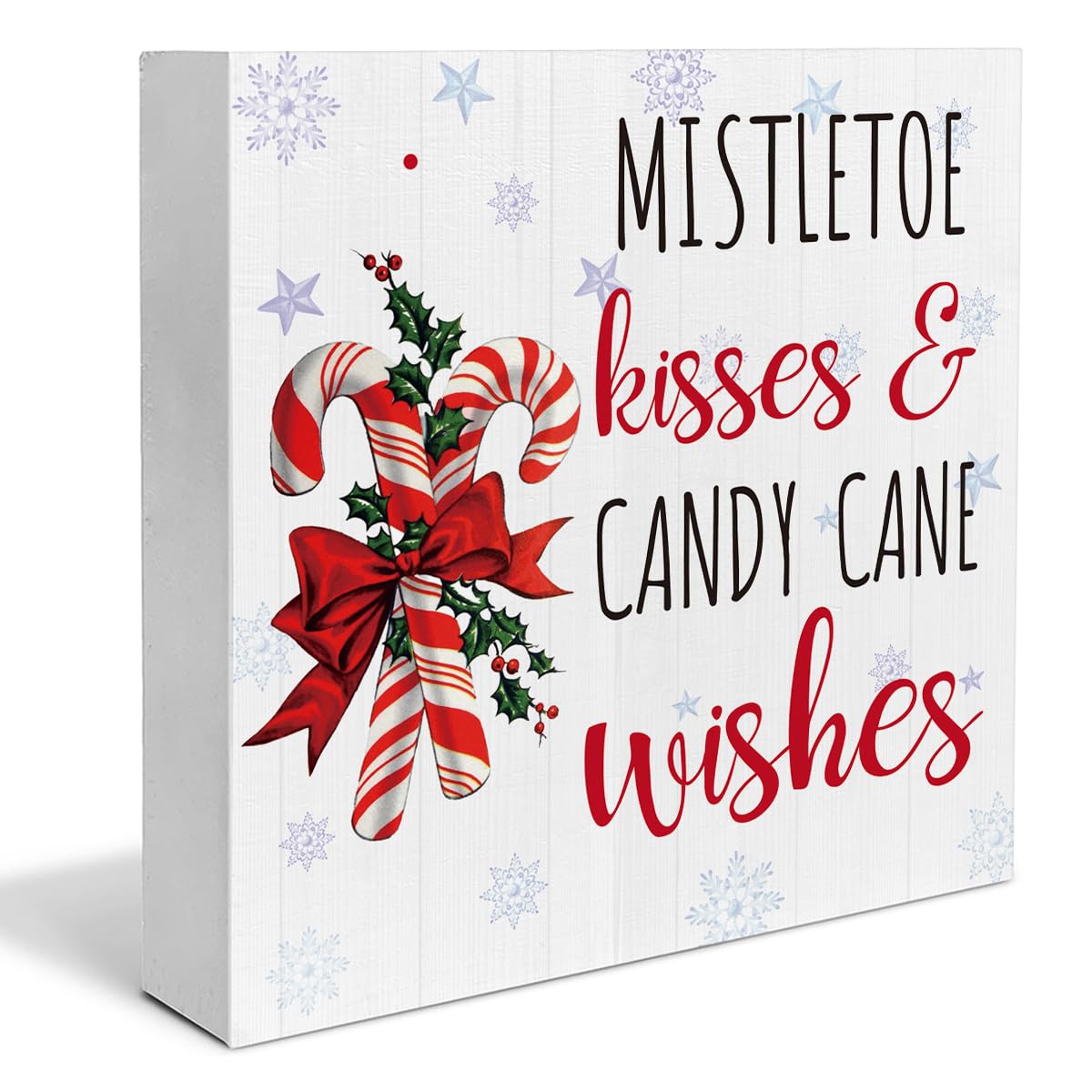 Rustic Christmas Decorations, Candy Cane Wooden Sign Home Decor, Mistletoe Wooden Block Sign