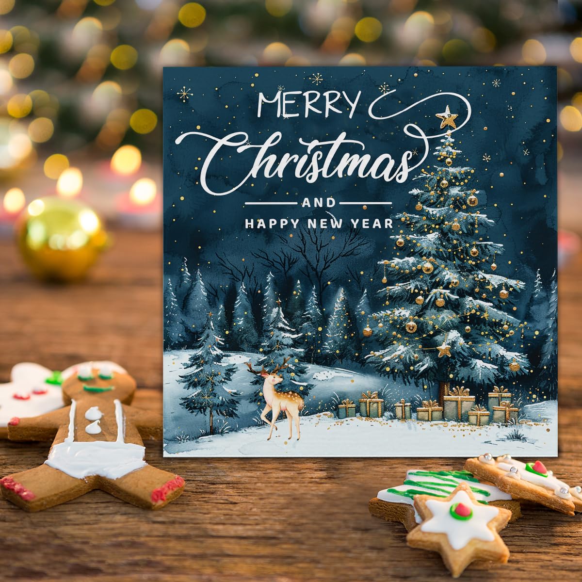 Merry Christmas Wooden Sign - Deer & New Year Decor, 5 x 5 Inch