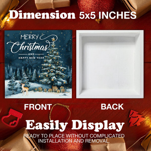 Merry Christmas Wooden Sign - Deer & New Year Decor, 5 x 5 Inch