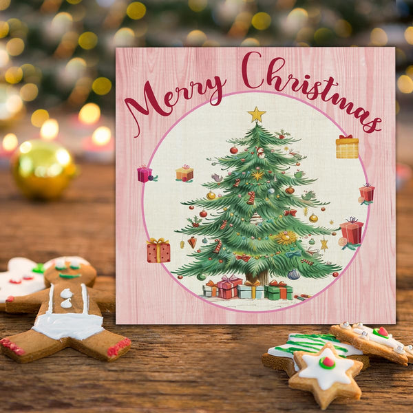 Pink Christmas Wooden Sign - Merry Christmas Home Decor, 5 x 5 Inch