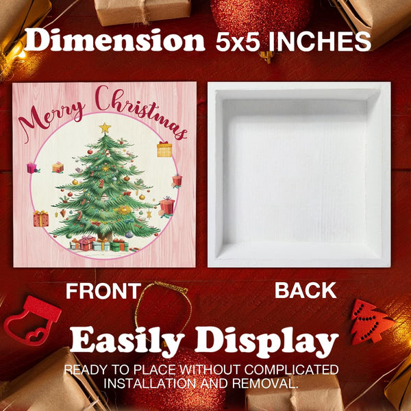 Pink Christmas Wooden Sign - Merry Christmas Home Decor, 5 x 5 Inch