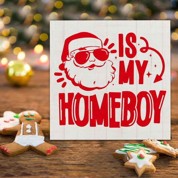 Funny Christmas Decorations, Santa Is My Homeboy Wooden Sign Home Decor, Santa Wooden Block Sign