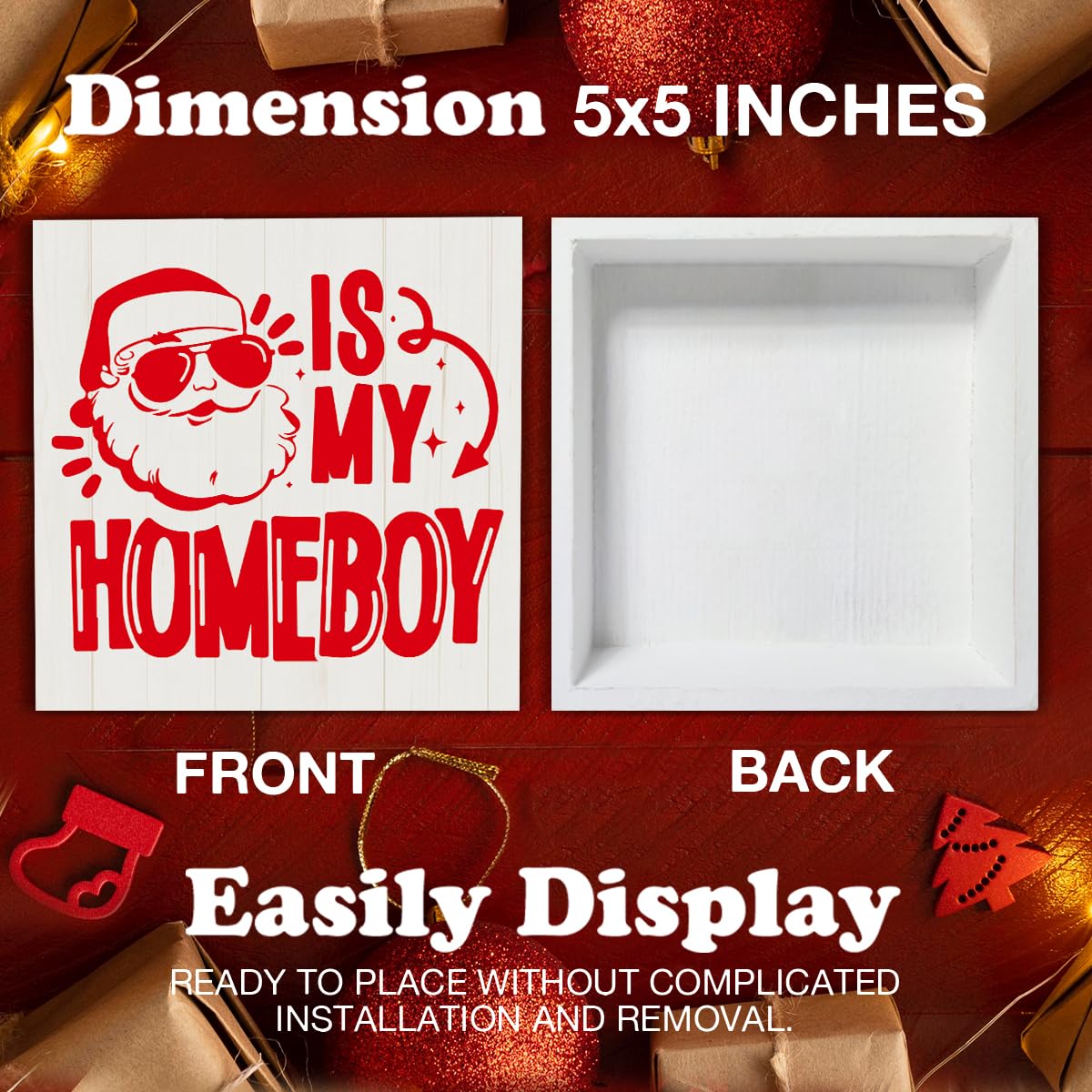 Funny Christmas Decorations, Santa Is My Homeboy Wooden Sign Home Decor, Santa Wooden Block Sign