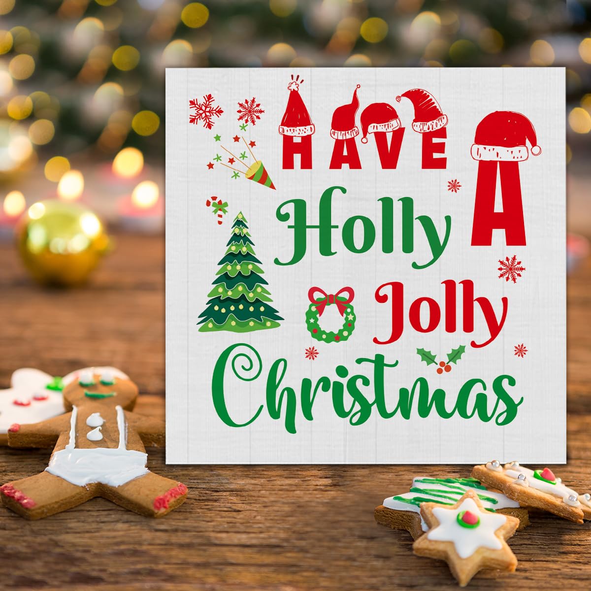Indoor Christmas Decorations, Have a Holly Jolly Christmas Wooden Sign Decor, Farmhouse Christmas Wooden Block Sign