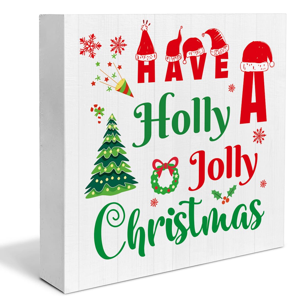 Indoor Christmas Decorations, Have a Holly Jolly Christmas Wooden Sign Decor, Farmhouse Christmas Wooden Block Sign