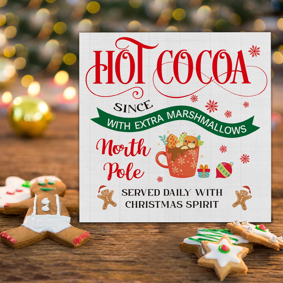Christmas Decorations Indoor Home Decor, Hot Cocoa Wooden Sign, Gingerbread Wooden Block Sign