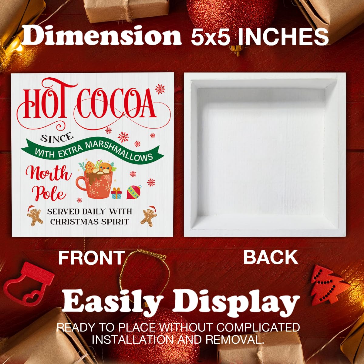 Christmas Decorations Indoor Home Decor, Hot Cocoa Wooden Sign, Gingerbread Wooden Block Sign