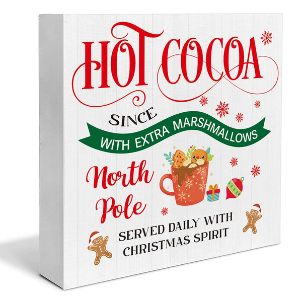 Christmas Decorations Indoor Home Decor, Hot Cocoa Wooden Sign, Gingerbread Wooden Block Sign
