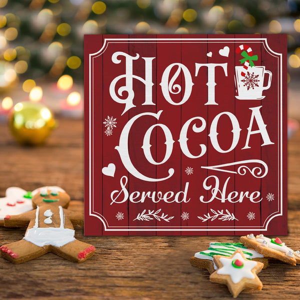 Vintage Christmas Decor, Hot Cocoa Wooden Sign, Coffee Bar Wooden Block Sign