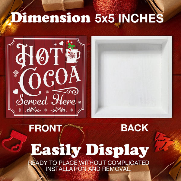 Vintage Christmas Decor, Hot Cocoa Wooden Sign, Coffee Bar Wooden Block Sign