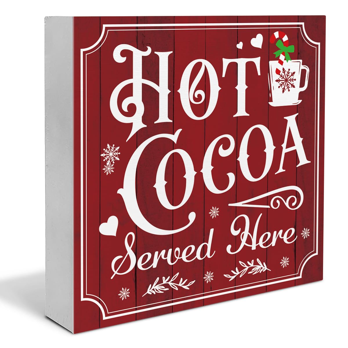 Vintage Christmas Decor, Hot Cocoa Wooden Sign, Coffee Bar Wooden Block Sign
