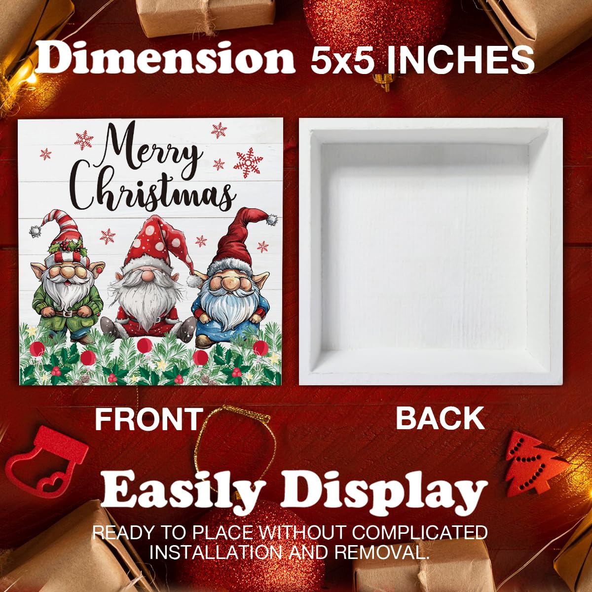 Christmas Signs, Merry Christmas Wooden Sign Decor, Christmas Gnomes Wooden Block Sign