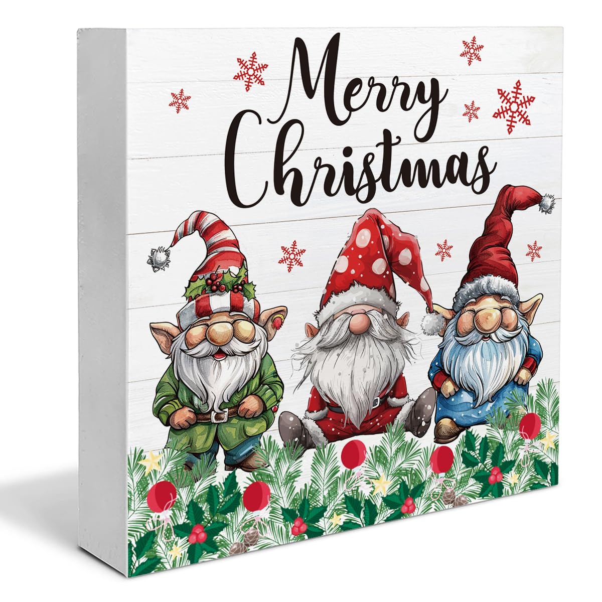Christmas Signs, Merry Christmas Wooden Sign Decor, Christmas Gnomes Wooden Block Sign