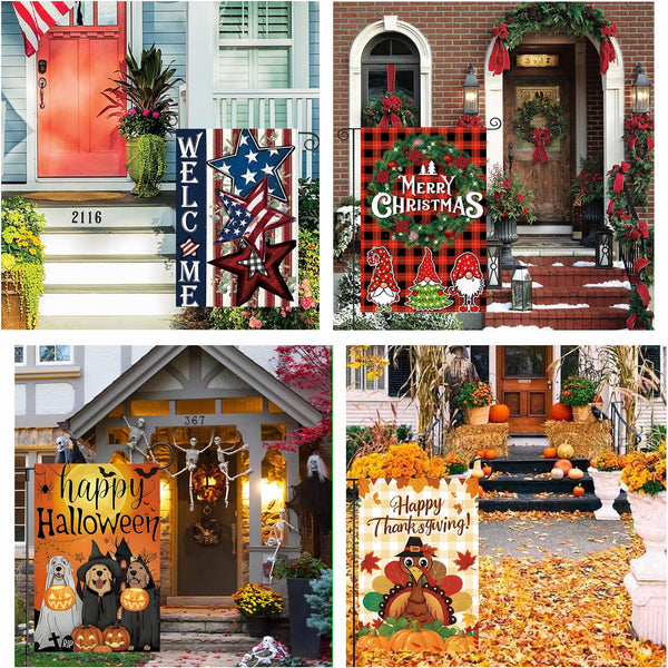 Seasonal Garden Flags Set of 12 Single Sided 12 x 18, Small Yard Flags for Outside, Summer Fall Garden Flag