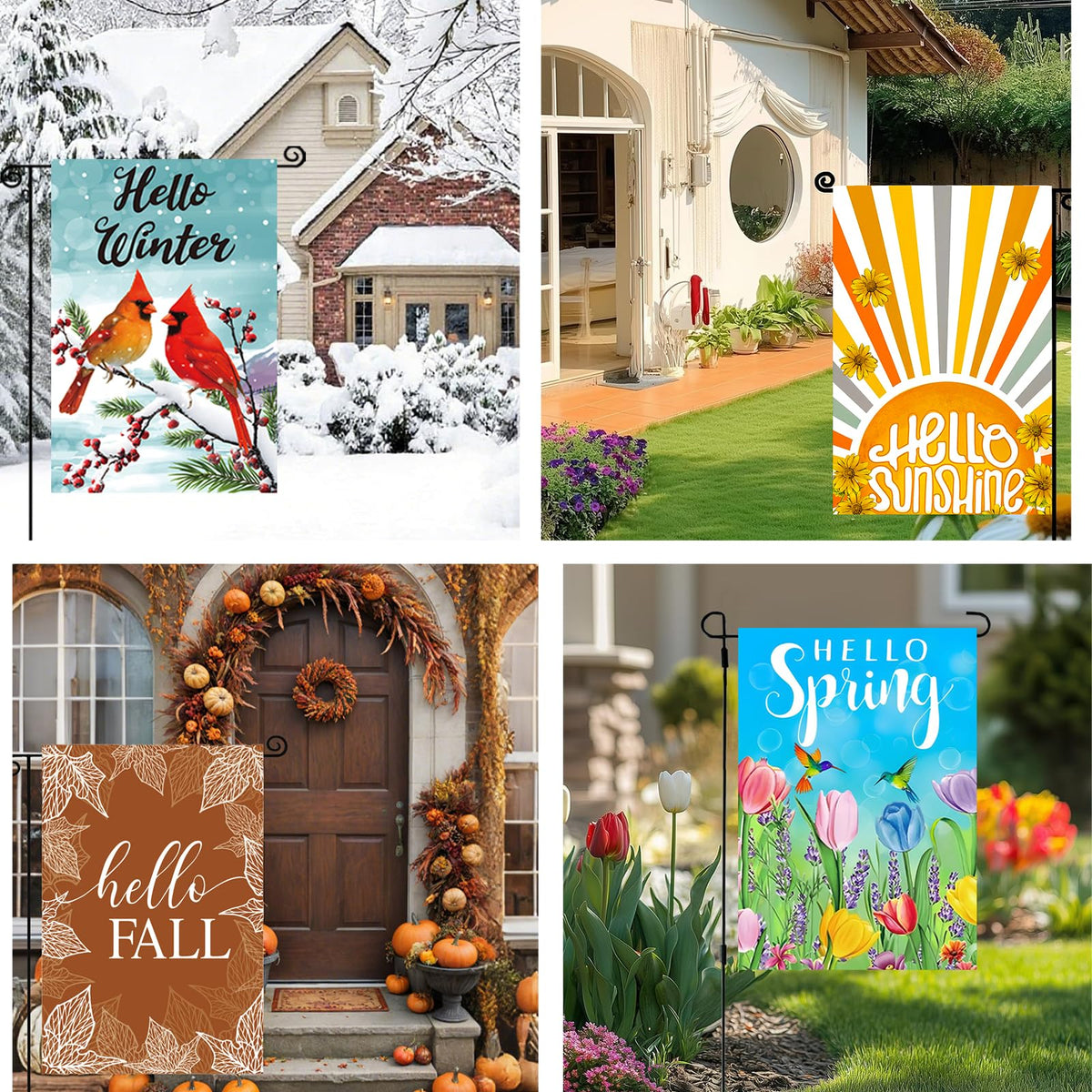 Seasonal Garden Flags Set of 12, Single Sided 12x18 Inch Yard Flags, Small Garden Flags for Outside