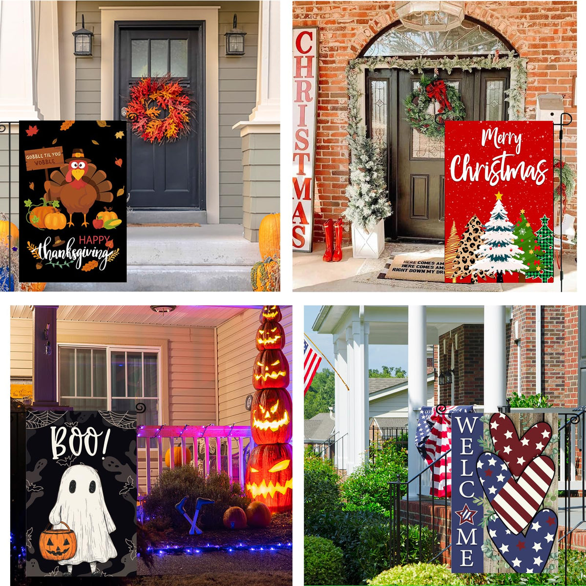 Seasonal Garden Flags Set of 12, Single Sided 12x18 Inch Yard Flags, Small Garden Flags for Outside