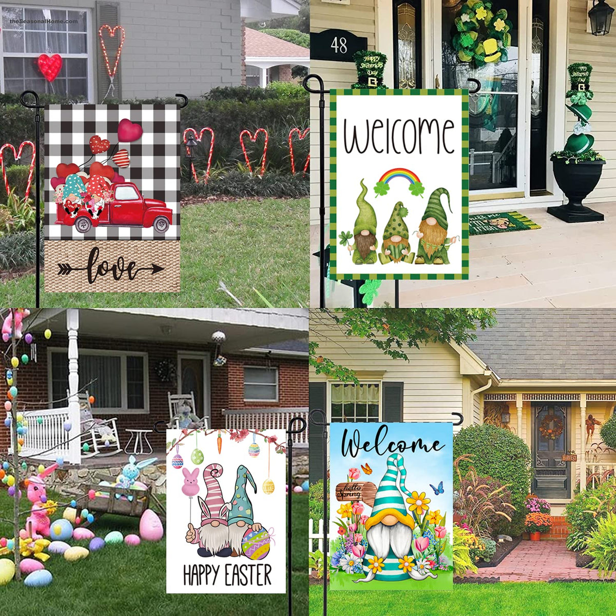 Set of 10 Gnome Seasonal Garden Flags, Single Sided 12 x 18 Inch Yard Flags,small garden flags for outside