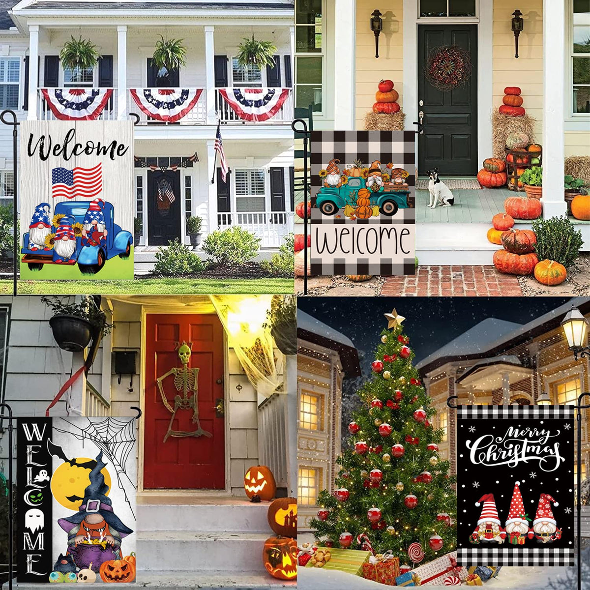 Set of 10 Gnome Seasonal Garden Flags, Single Sided 12 x 18 Inch Yard Flags,small garden flags for outside