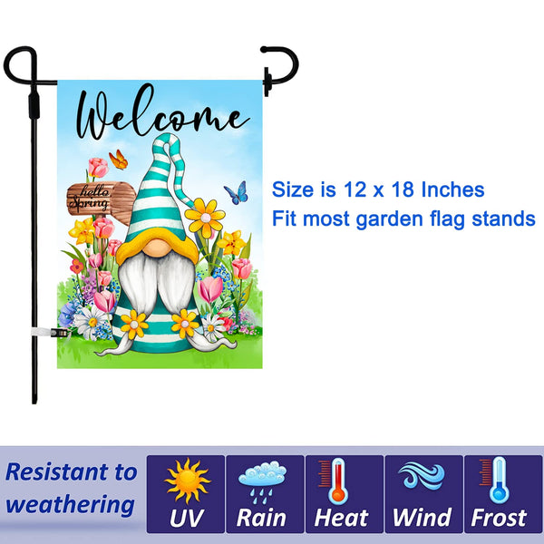 Set of 10 Gnome Seasonal Garden Flags, Single Sided 12 x 18 Inch Yard Flags,small garden flags for outside