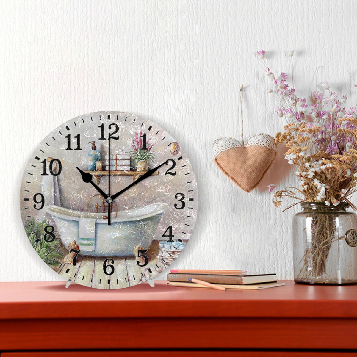 Silent Glass Wall Clock for Bathroom Decorarion, Battery Powered No Ticking 12 Inch