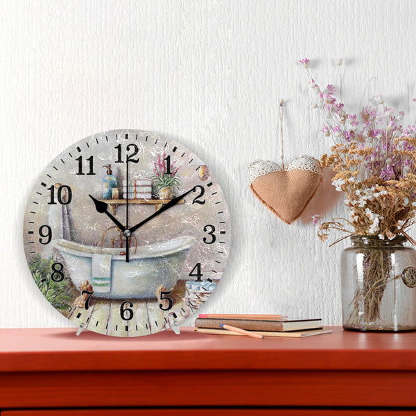 Silent Glass Wall Clock for Bathroom Decorarion, Battery Powered No Ticking 12 Inch