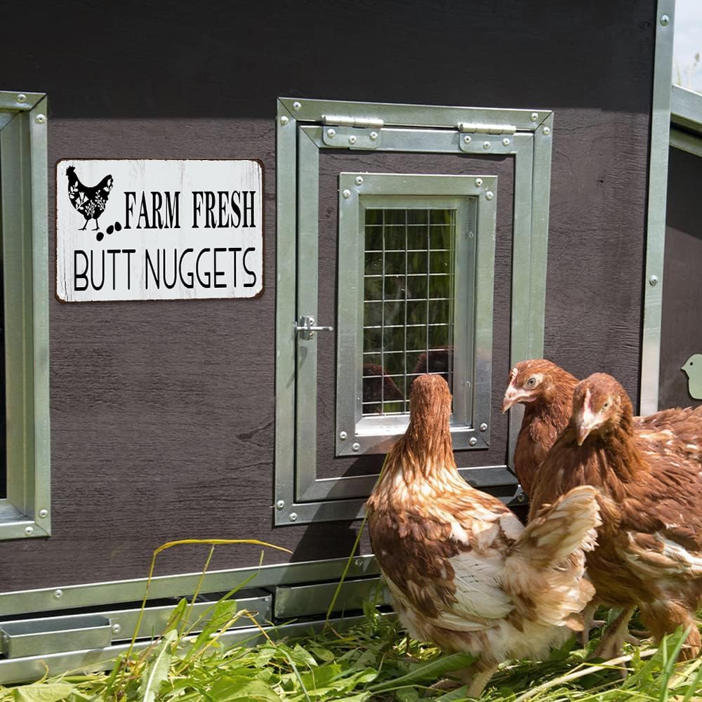 Funny Chicken Gifts Chicken Farm Fresh Butt Nuggets Tin Sign for Home Farm Chicken Coop