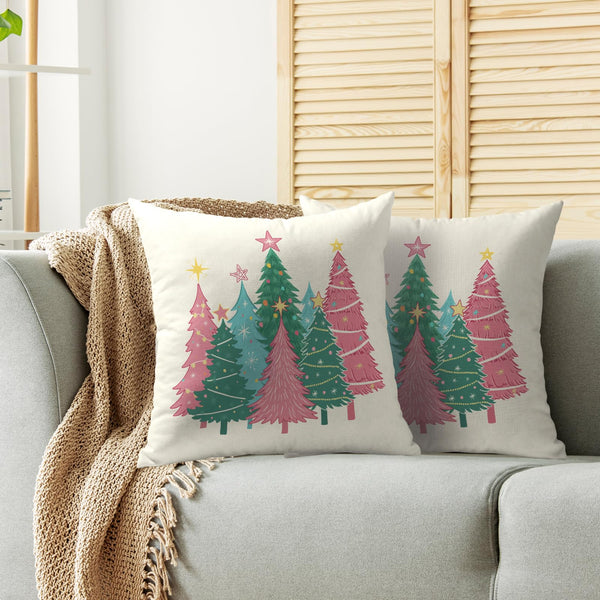 Christmas Pillow Covers 18X18 Set of 2, Colorful Pastel Xmas Tree Print