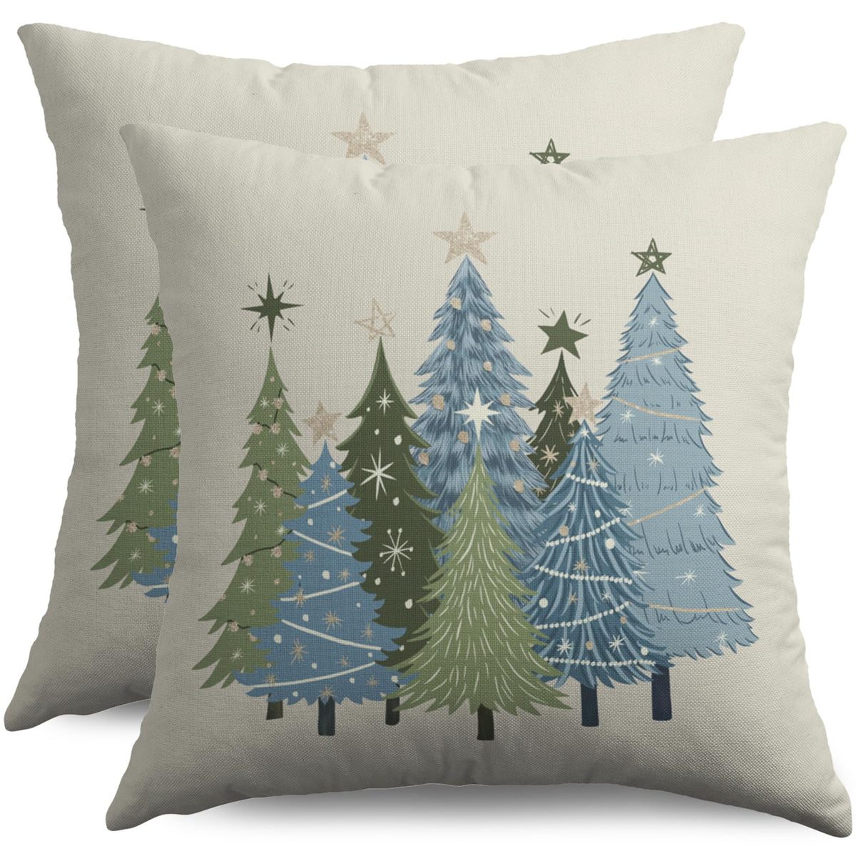 Christmas Pillow Covers 18X18 Set of 2, Sage Green Blue Xmas Tree Winter Holiday Theme Print