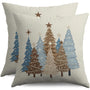 Christmas Pillow Covers 18X18 Set of 2, Brown Blue Xmas Tree Winter Holiday