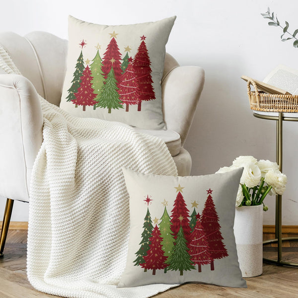 Christmas Pillow Covers 18X18 Set of 2, Red Green Xmas Tree Winter Holiday