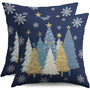 Christmas Pillow Covers 18X18 Set of 2, Blue White Gold Xmas Tree Snowflake Blue Winter Holiday