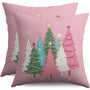 Pink Christmas Pillow Covers 18X18 Set of 2, Colorful Xmas Tree Print Winter