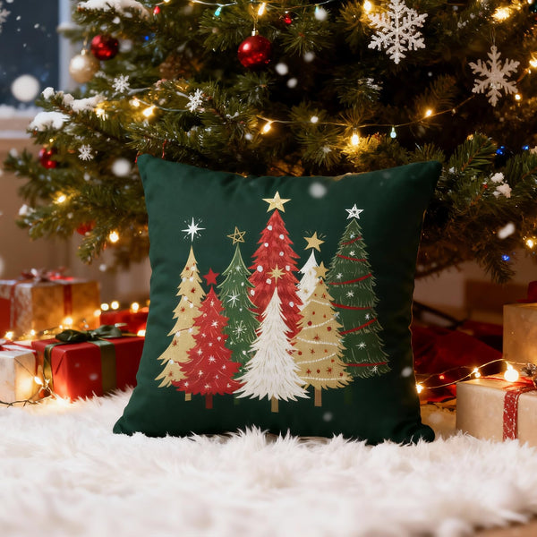 Christmas Pillow Covers 18X18 Set of 2, Forest Green Xmas Tree Winter